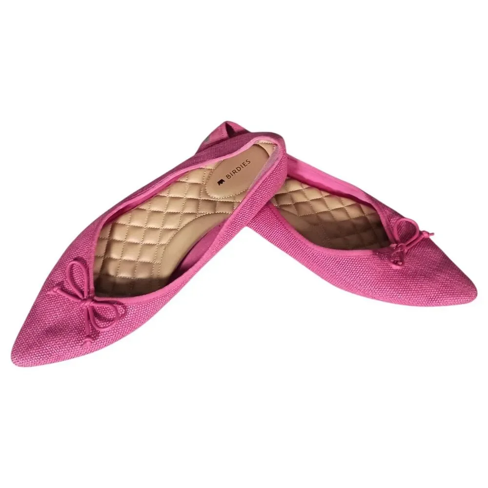 Birdies The Goldfinch Raffia Flats Shoes Pointed Toe Bow Pink Womens 8